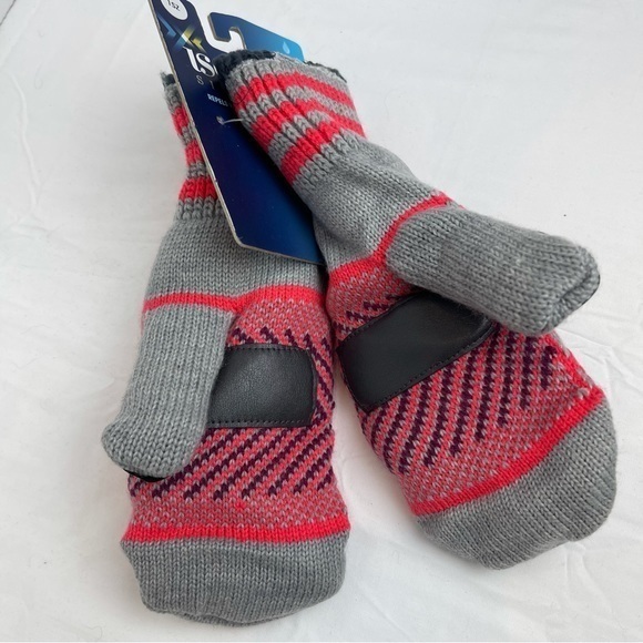 Isotoner Signature Smart Touch‎ Mittens One Size Grey Maroon Pink - Picture 2 of 5